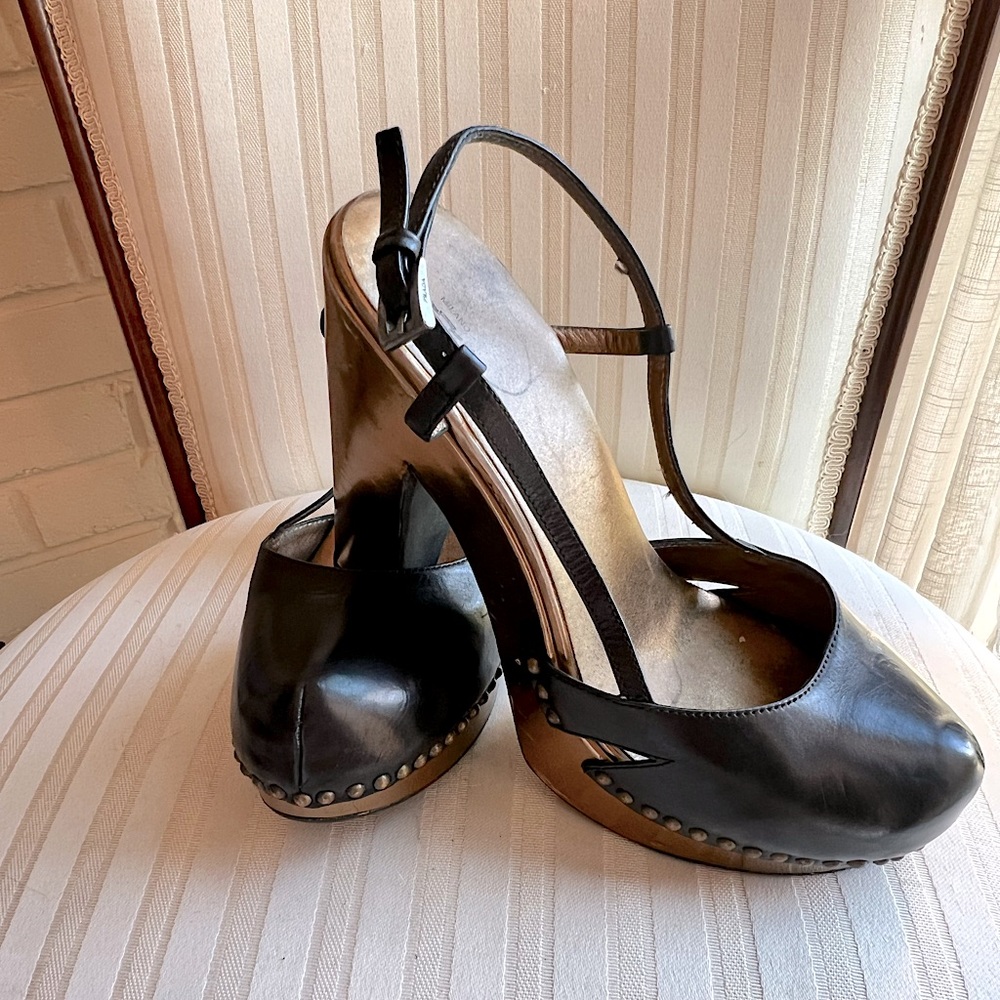 PRADA Black Clog Toe With Strap.